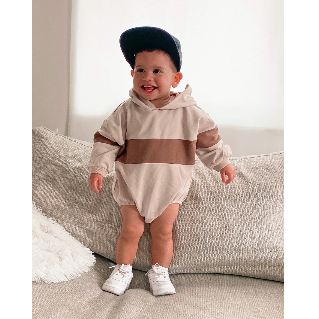 Hooded Puff Romper in Tiramisu