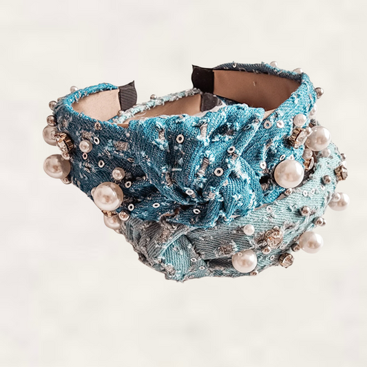 Denim, Pearl, Rhinestone Headband