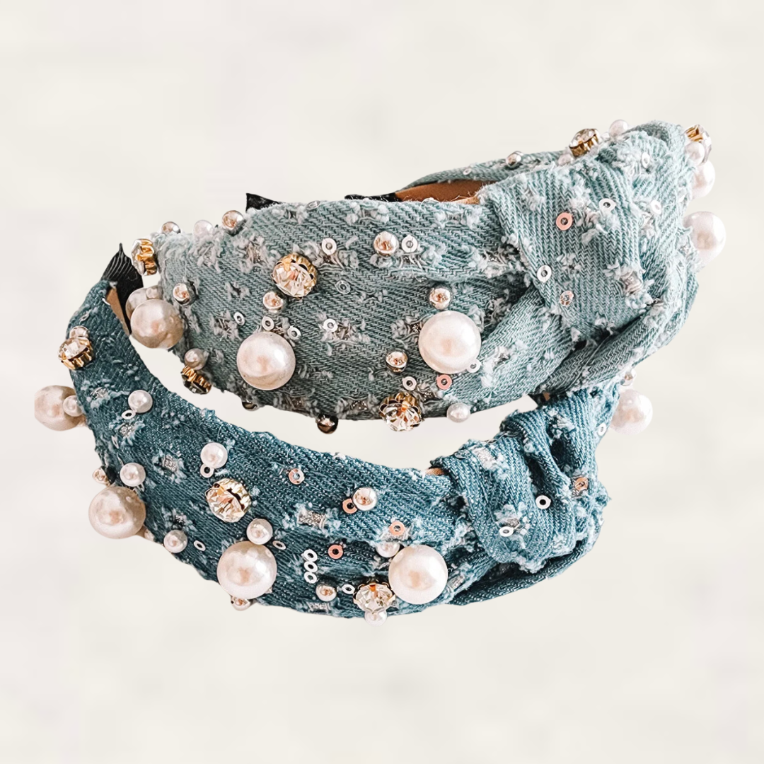 Denim, Pearl, Rhinestone Headband