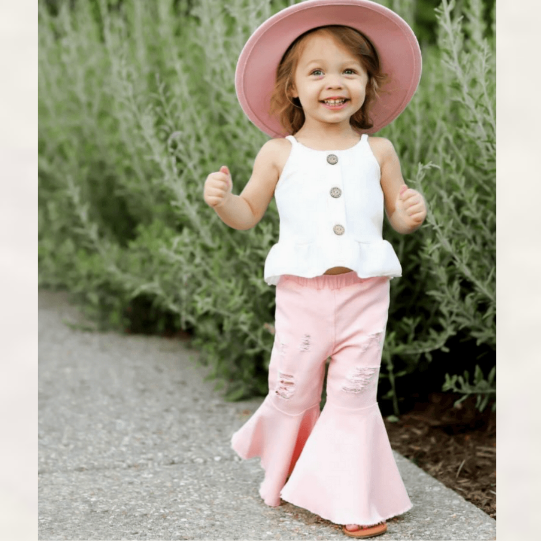 Barbie Pleated Denim Bell Bottoms - Pink