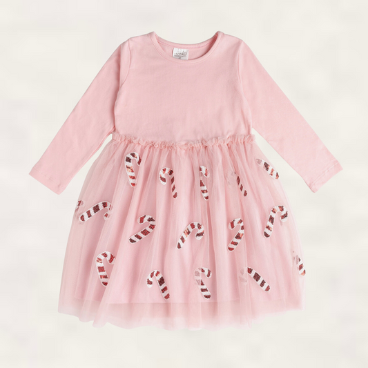Candy Cane Christmas Long Sleeve Tutu Dress