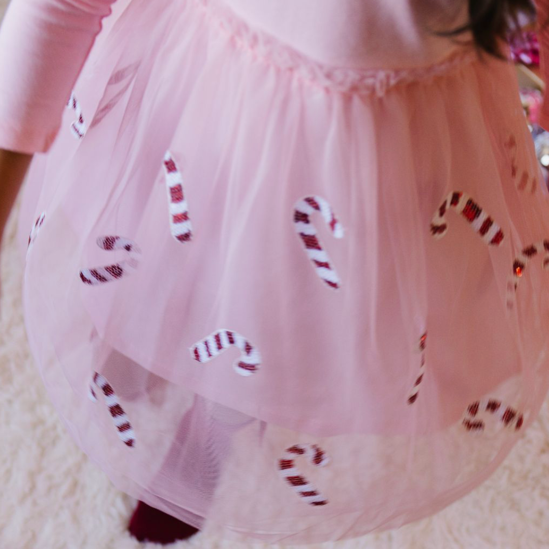 Candy Cane Christmas Long Sleeve Tutu Dress