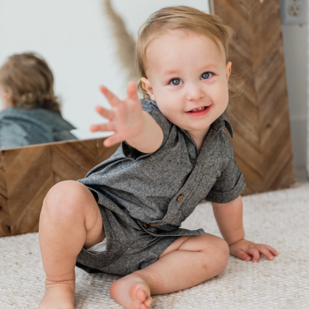 Black Chambray Shirt & Shorts Set