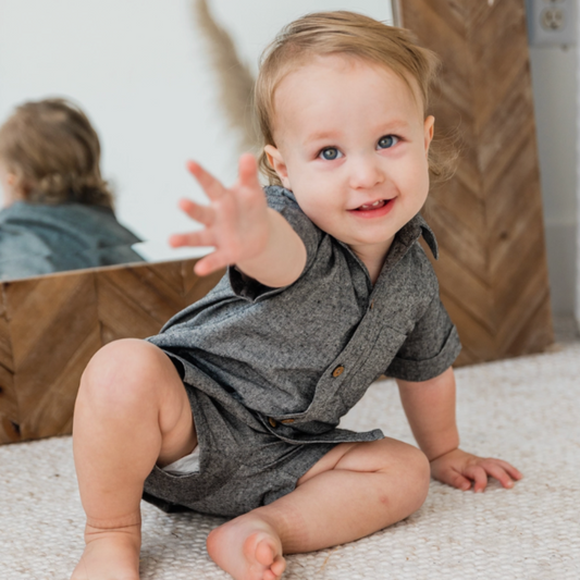 Black Chambray Shirt & Shorts Set