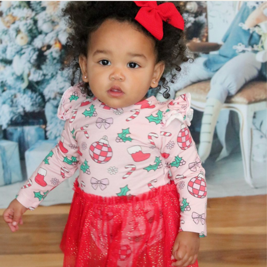Disco Christmas Long Sleeve Tutu Bodysuit Baby Holiday