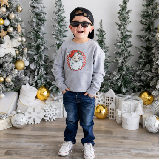 Retro Santa Christmas Sweatshirt - Kids Holiday Crewneck