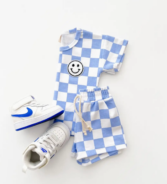 Checkered Shorts Set | Blue