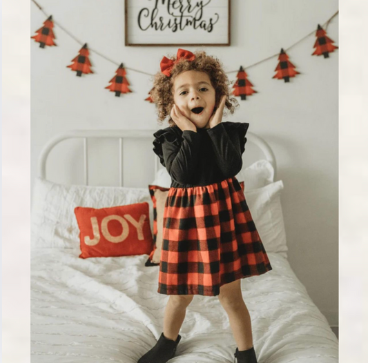 Lizzie Ruffle Shoulder Dress - Red Flannel