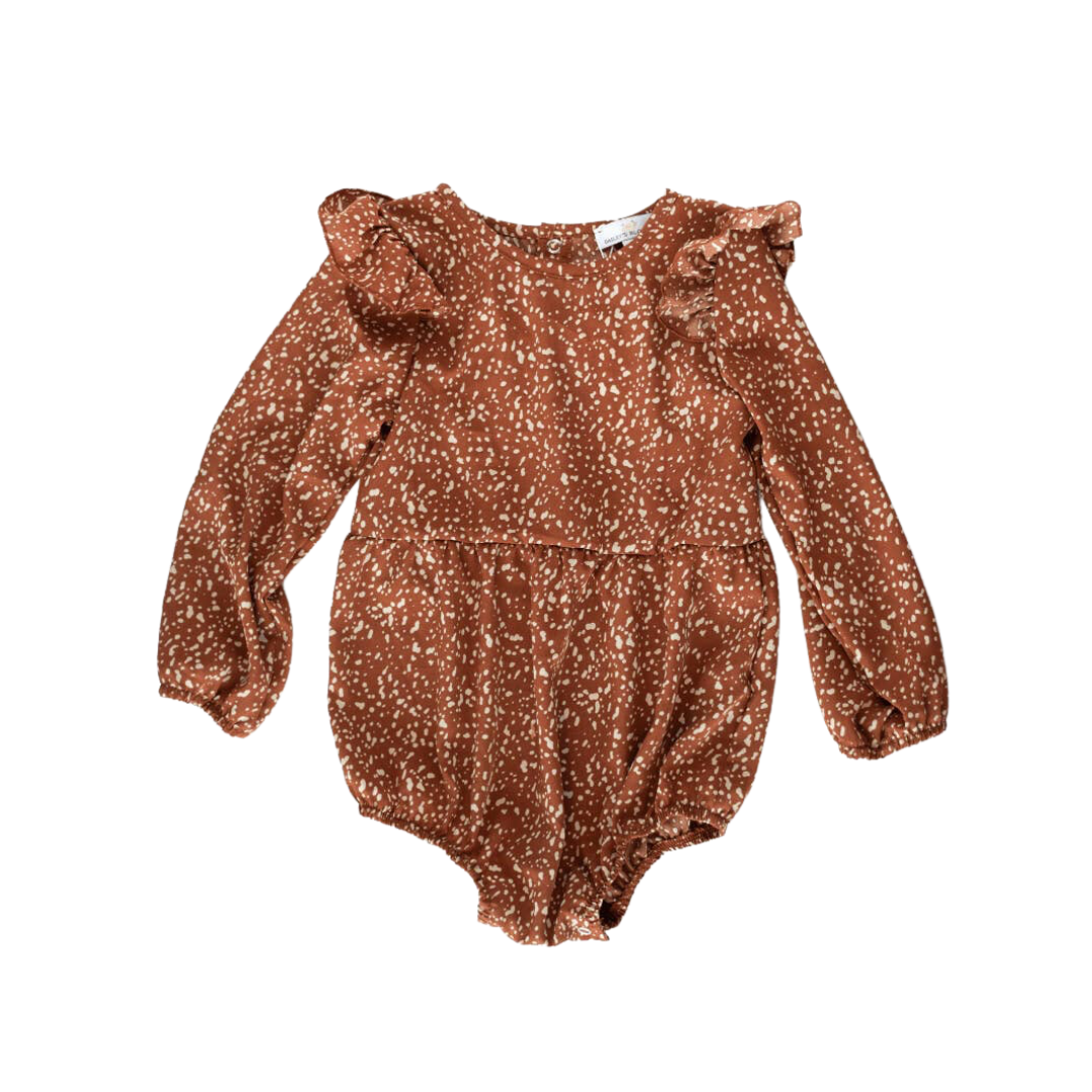 Rhodes Bubble Shorty Romper - Spiced Orange Spots