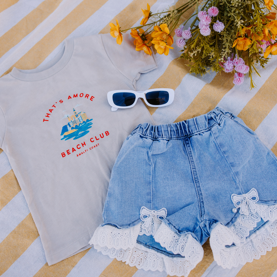 Denim Lace Hem Denim Shorts