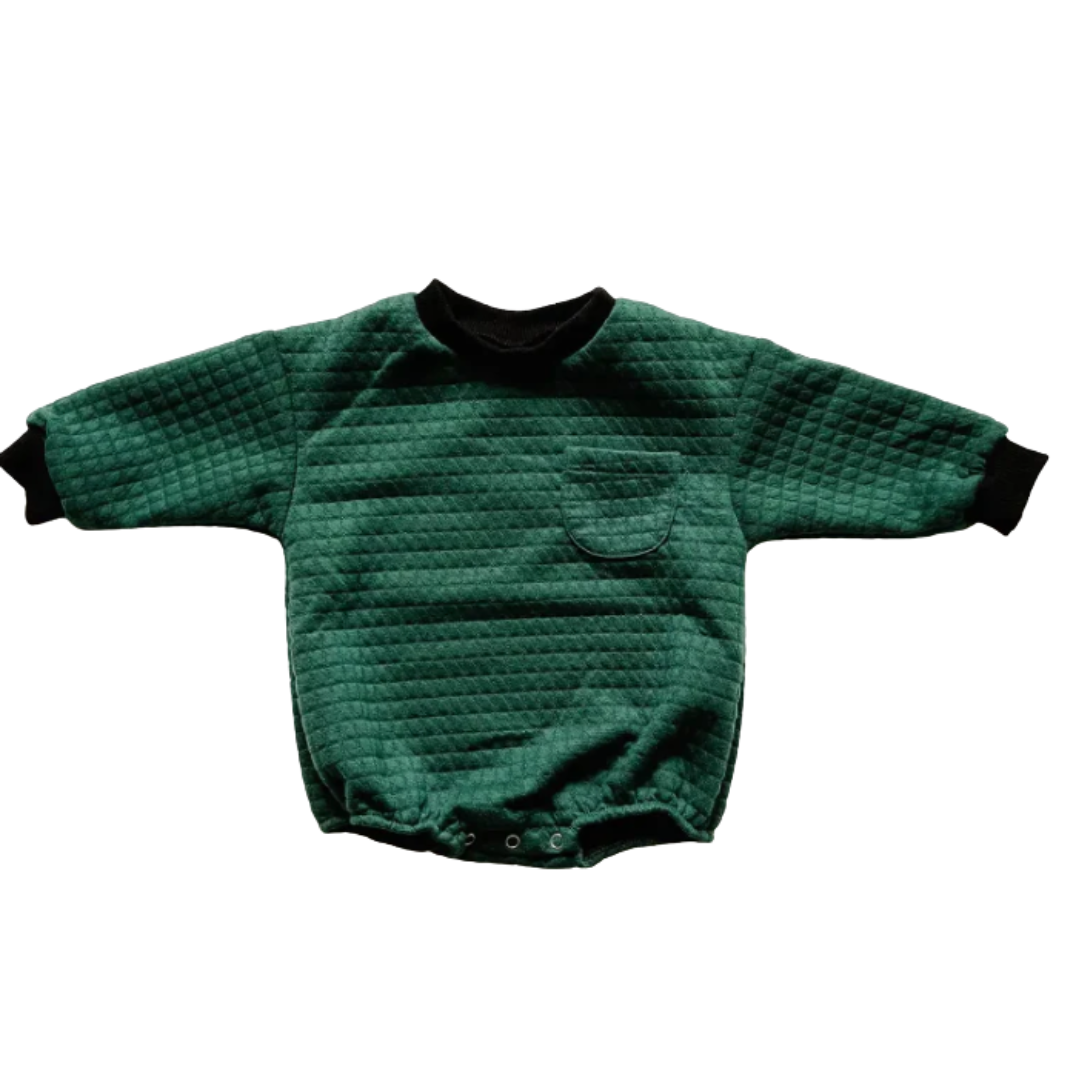 Quilted Sweatshirt Romper - Forest