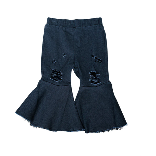 Barbie Pleated Denim Bell Bottoms - Dark Denim