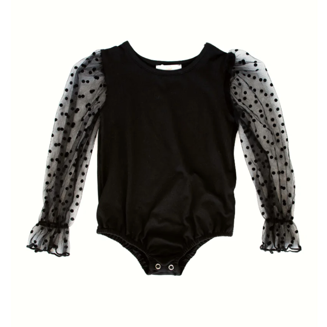 Destinee Sheer Dot Sleeve Leotard - Black