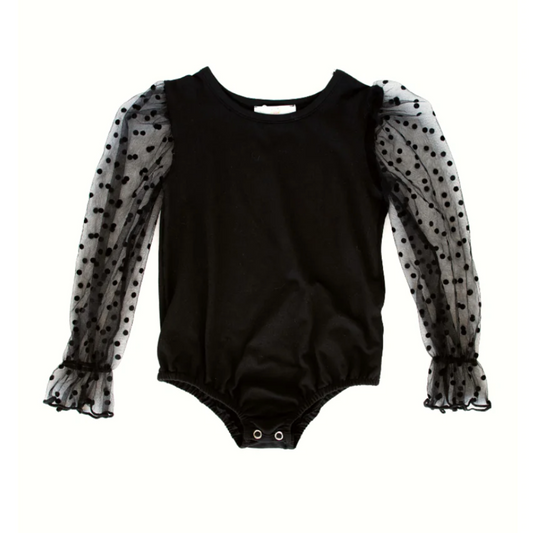 Destinee Sheer Dot Sleeve Leotard - Black