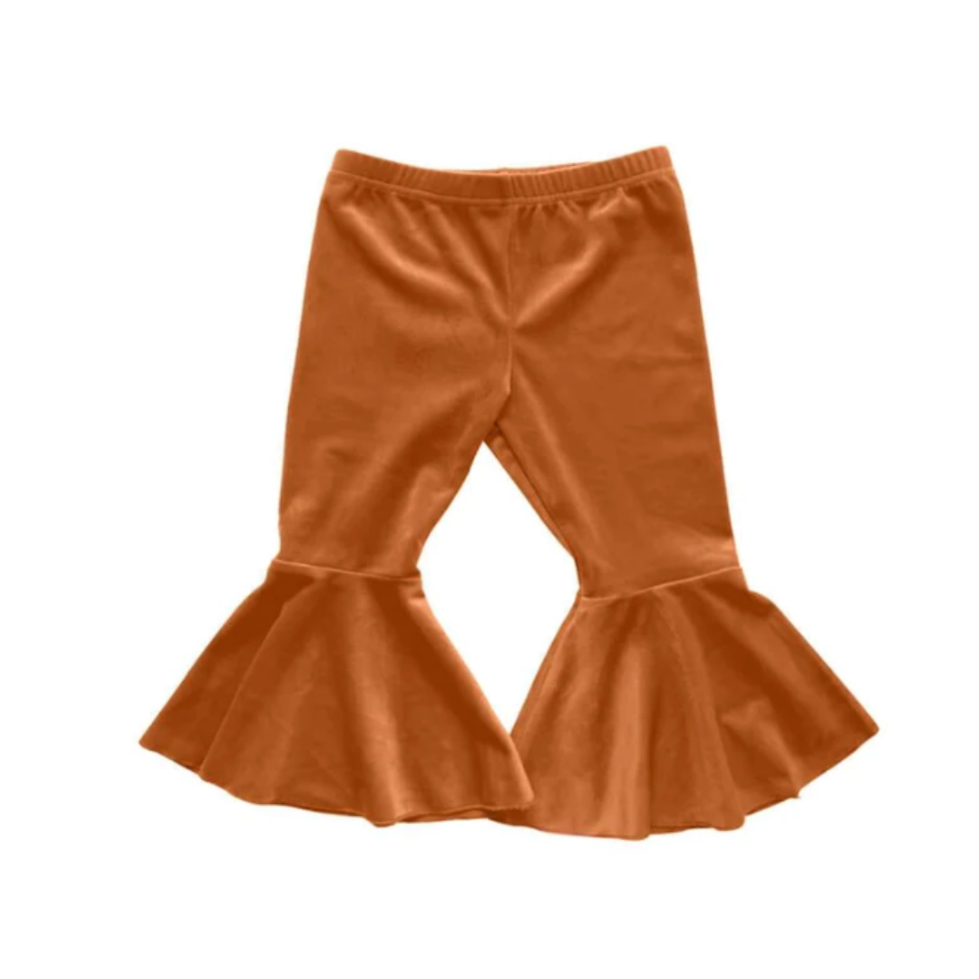 Lina Pleated Velour Bell Bottoms - Camel
