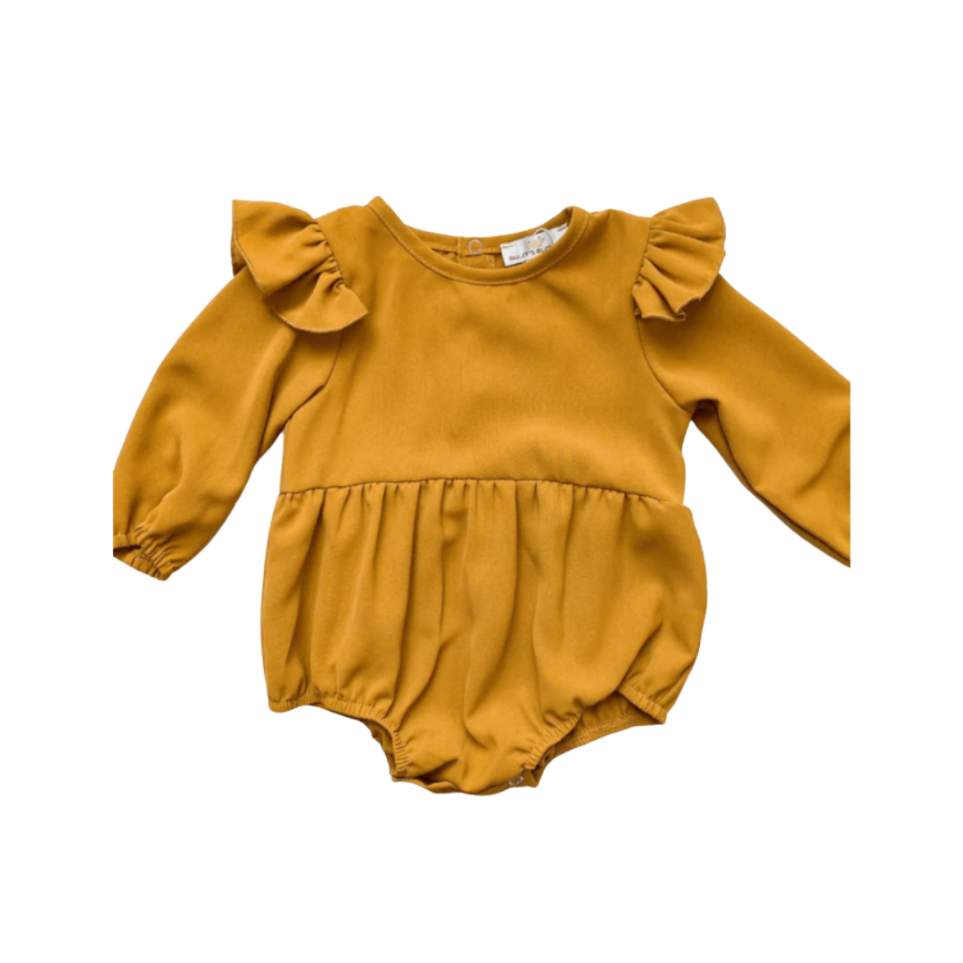 Rhodes Ruffle Bubble Romper - Dusty Mustard