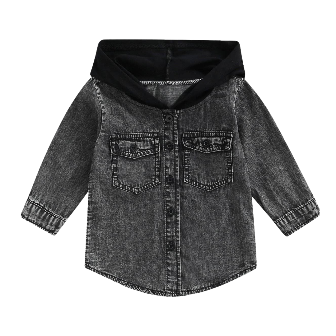 Hooded Denim Button-up - Black