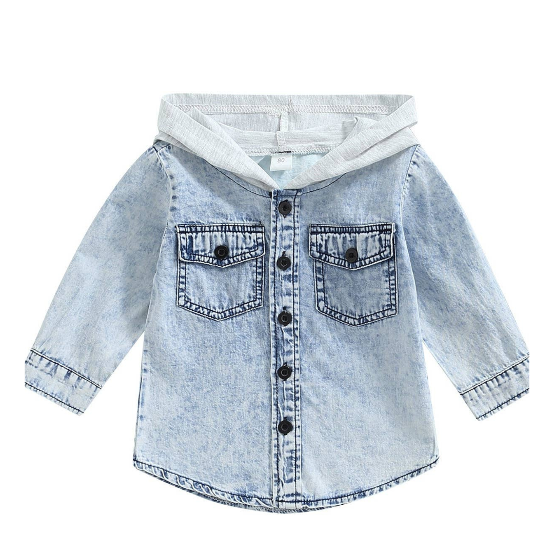 Kids Hooded Denim Button-up - Blue