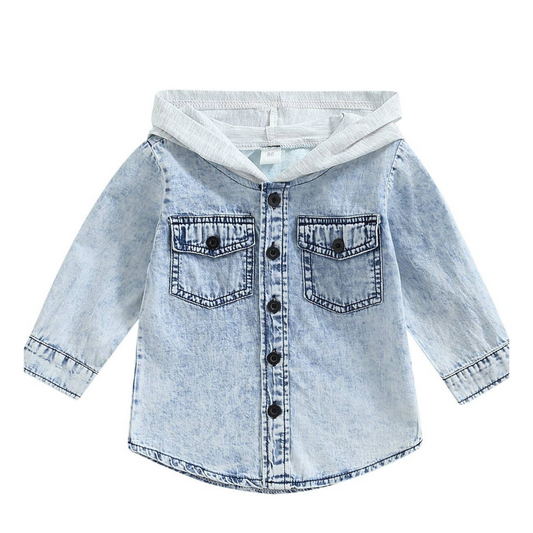 Kids Hooded Denim Button-up - Blue