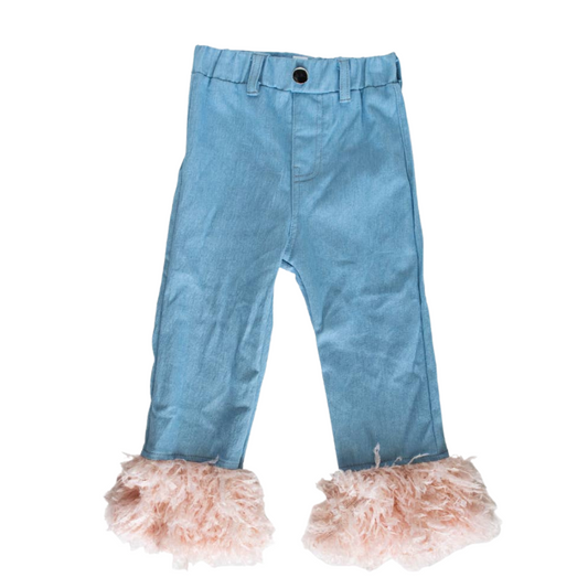 Helena Feather Hem Straight Leg Jeans - Light Denim