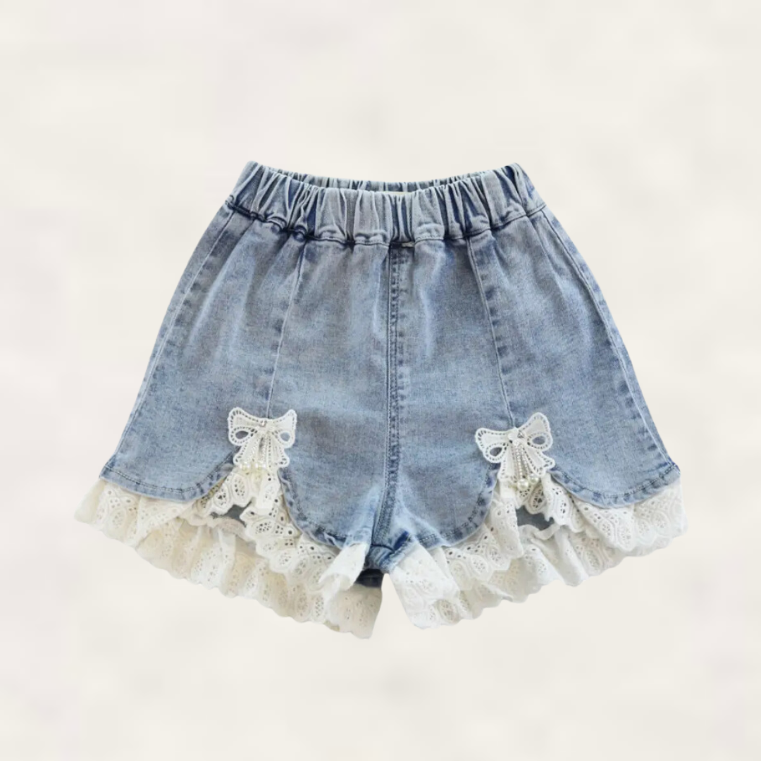 Denim Lace Hem Denim Shorts