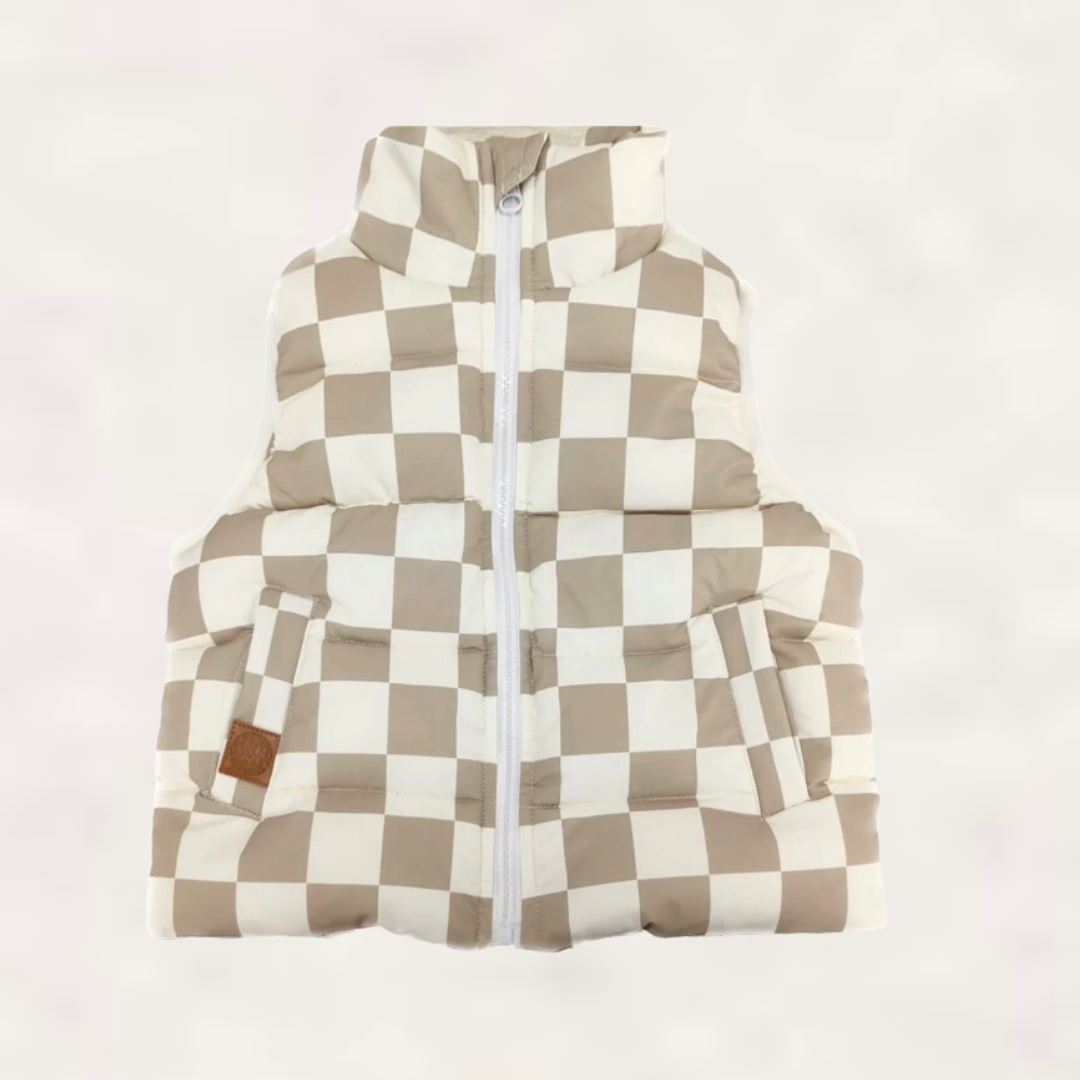 Summit Puffer Vest — Mocha Checkered