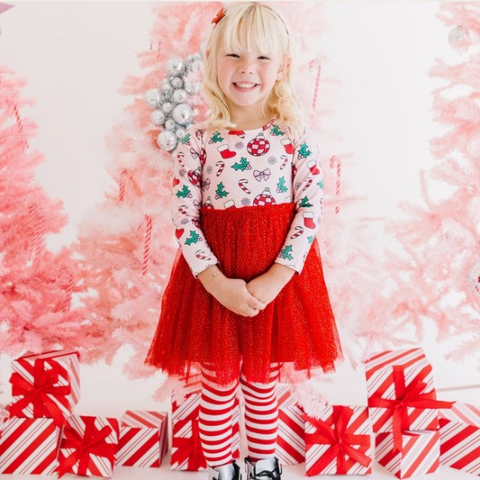 Disco Christmas Long Sleeve Tutu Dress Kids Holiday