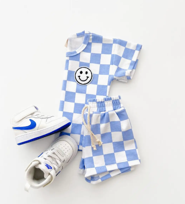 Checkered Shorts Set | Blue