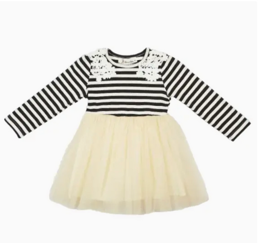 Stripe Dress with Floral Shoulder Patch