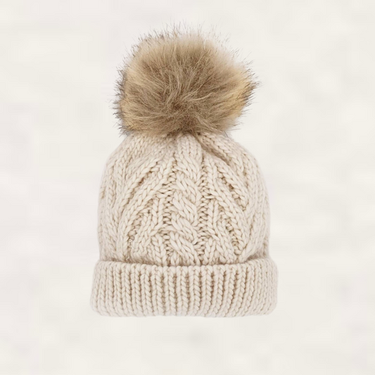 Natural Pom Pom Beanie Hat