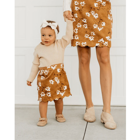 Shealeigh Mini Scalloped Skirt - Mustard Floral