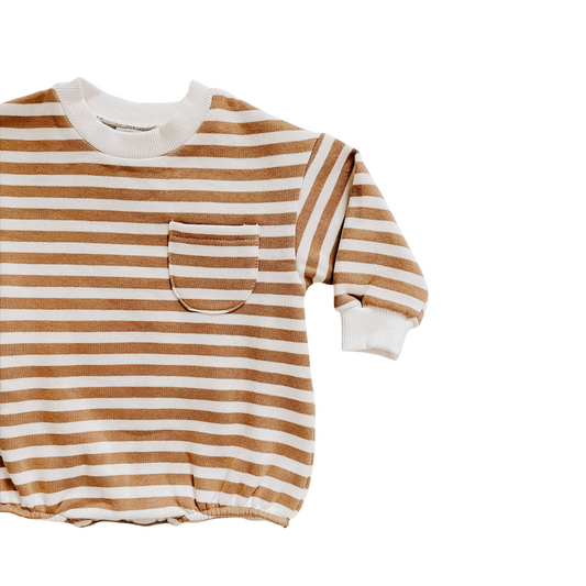 Sweatshirt Romper - Tan Stripe
